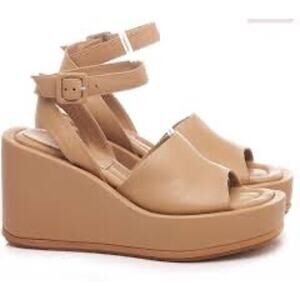 PALOMA BARCELÒ EMMY ANKLE STRAP WEDGE SANDAL IN NOCCIOLA tan size 40/ Us 10